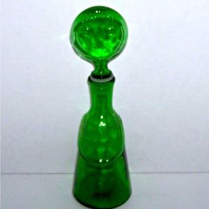 Erik Hoglund Swedish Vintage Green Glass Art People Bottle Decanter Mid Century